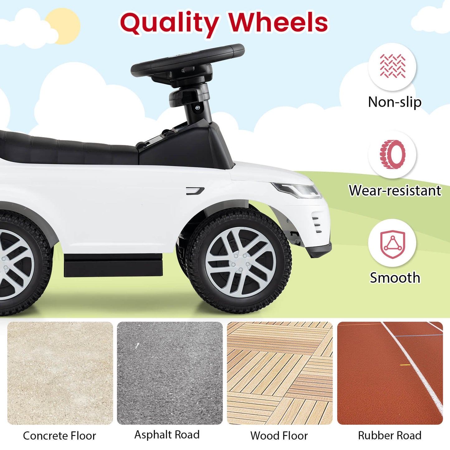 3-in-1 Push Car for Toddlers with Removable Handle Licensed Land Rover Discovery-White