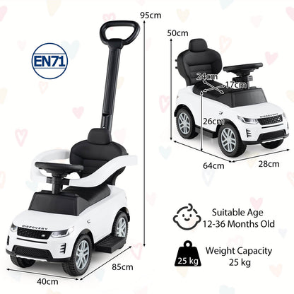 3-in-1 Push Car for Toddlers with Removable Handle Licensed Land Rover Discovery-White