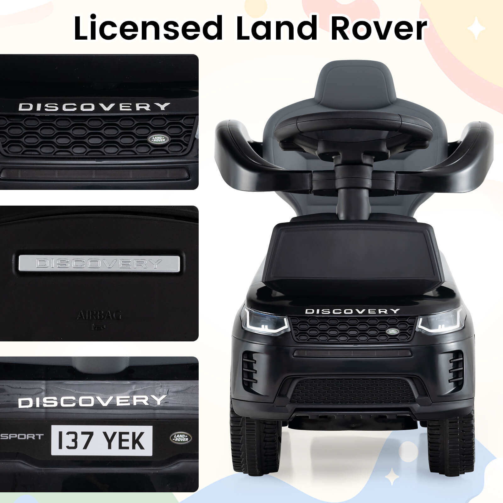 3-in-1 Push Car for Toddlers with Removable Handle Licensed Land Rover Discovery-Black
