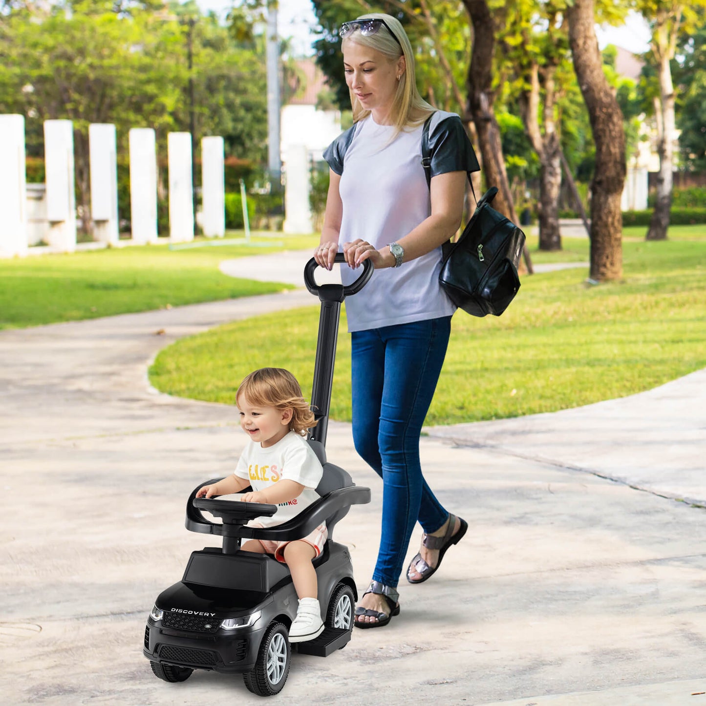 3-in-1 Push Car for Toddlers with Removable Handle Licensed Land Rover Discovery-Black