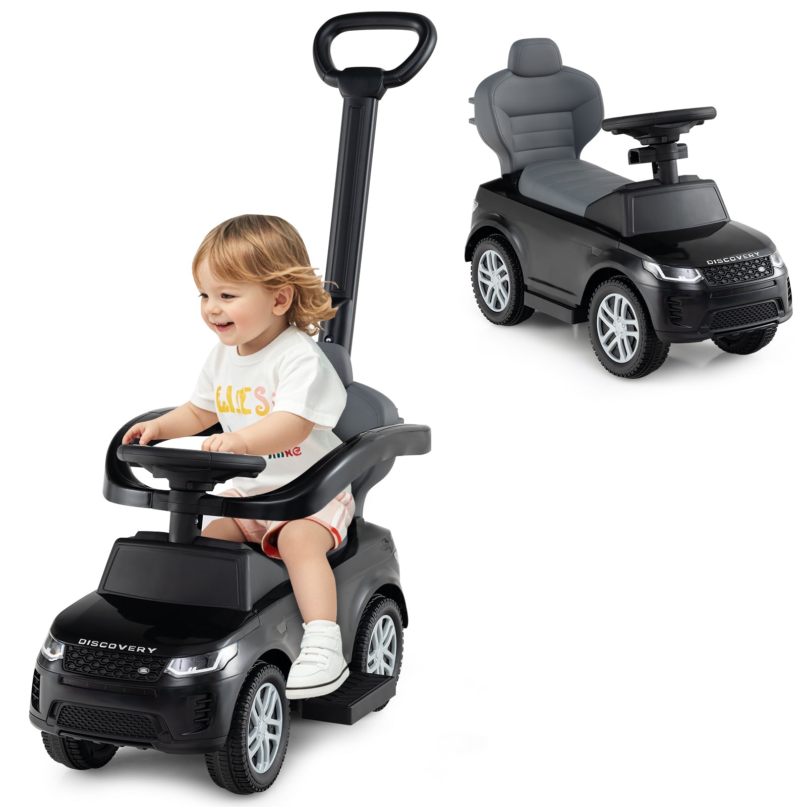 3-in-1 Push Car for Toddlers with Removable Handle Licensed Land Rover Discovery-Black