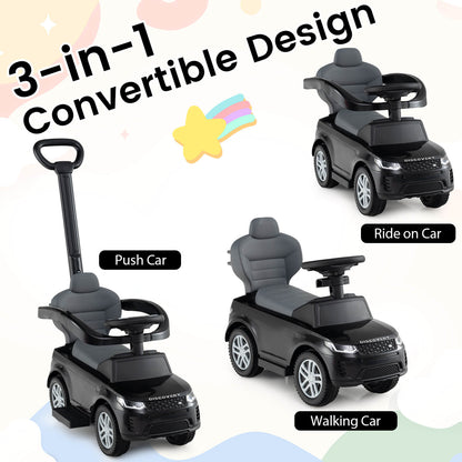 3-in-1 Push Car for Toddlers with Removable Handle Licensed Land Rover Discovery-Black