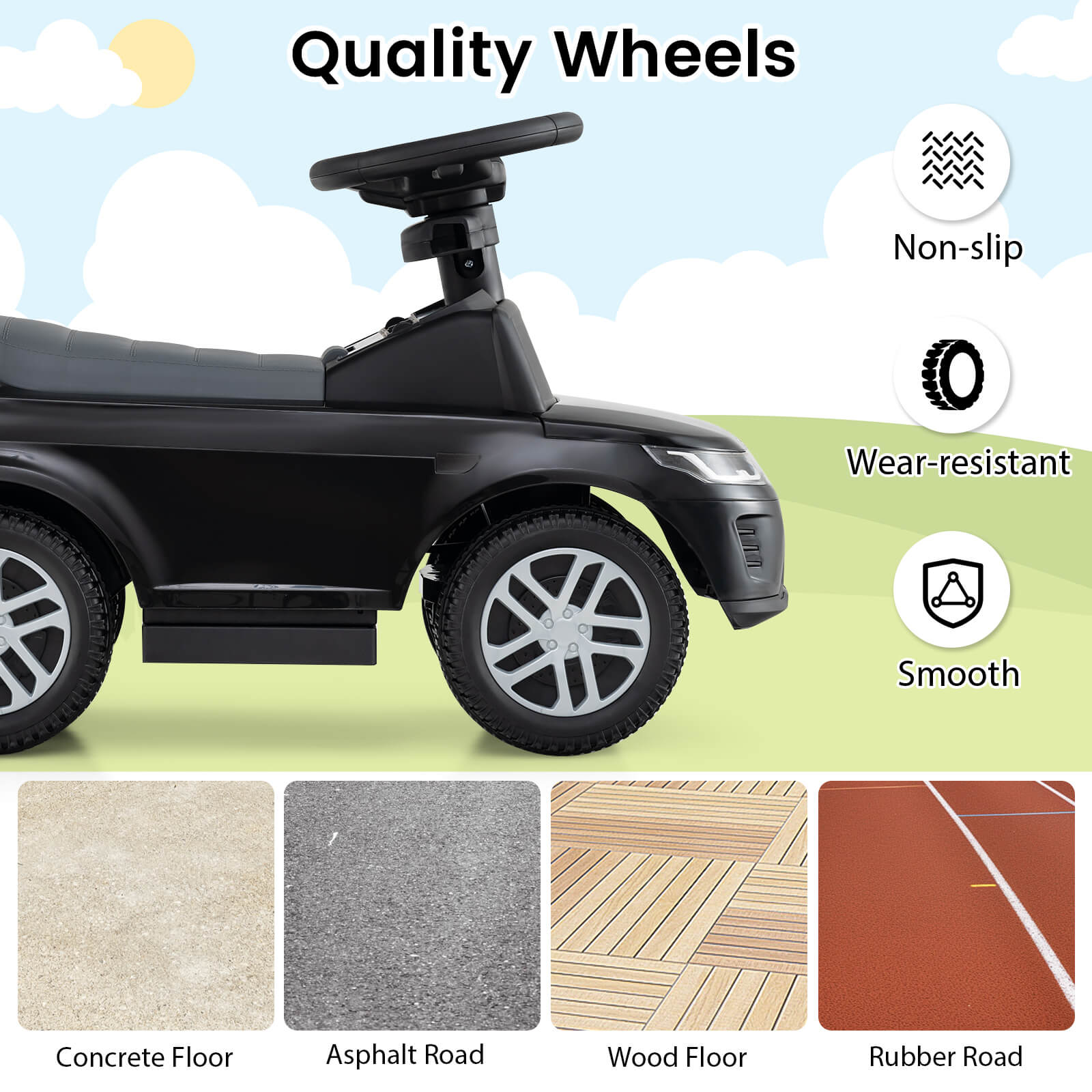 3-in-1 Push Car for Toddlers with Removable Handle Licensed Land Rover Discovery-Black