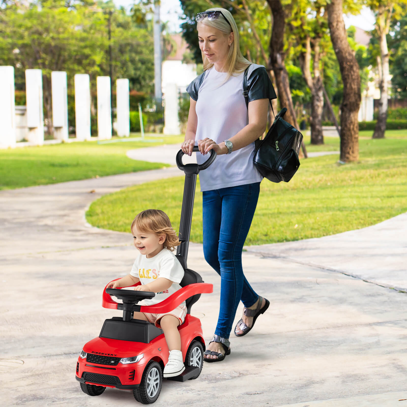 3-in-1 Push Car for Toddlers with Removable Handle Licensed Land Rover Discovery-Red