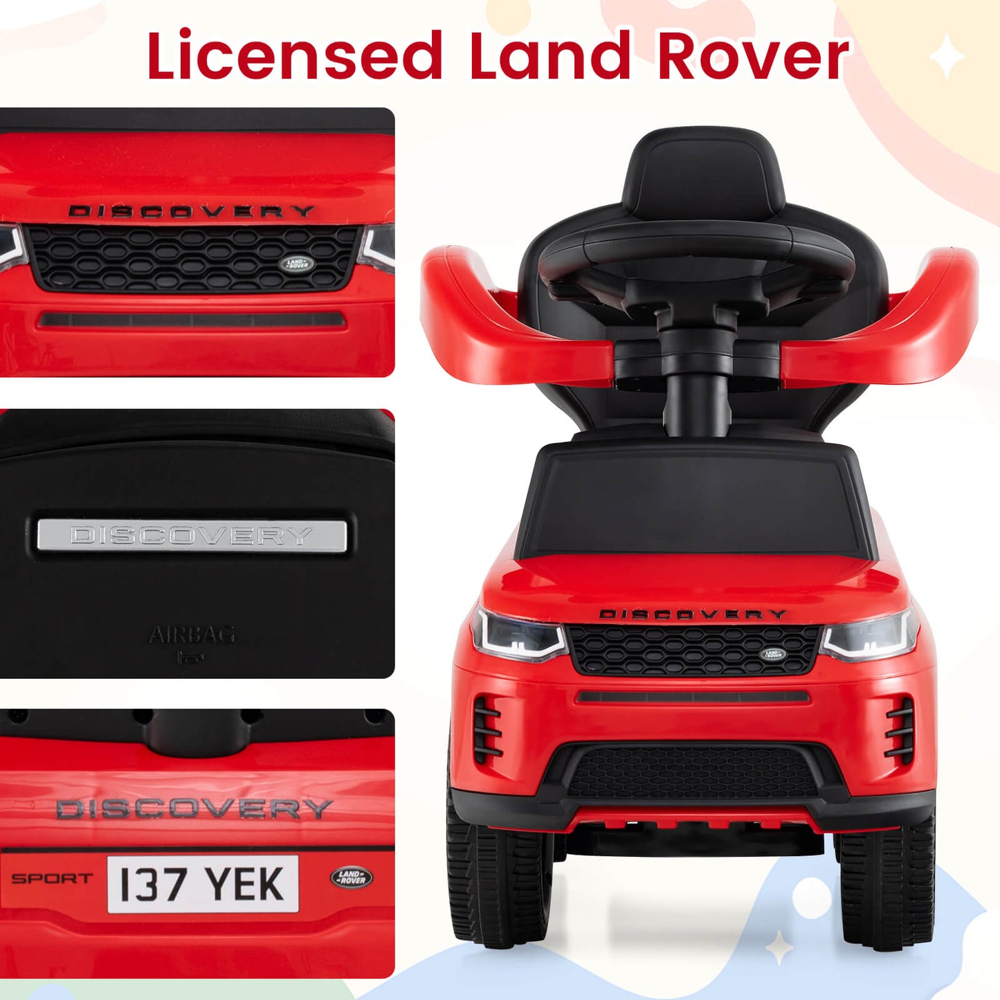 3-in-1 Push Car for Toddlers with Removable Handle Licensed Land Rover Discovery-Red