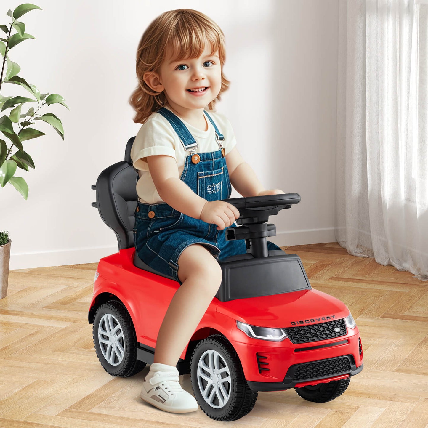 3-in-1 Push Car for Toddlers with Removable Handle Licensed Land Rover Discovery-Red