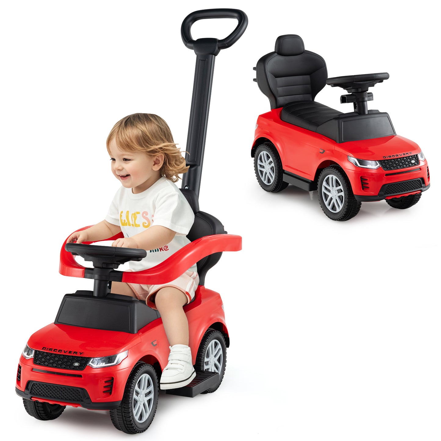 3-in-1 Push Car for Toddlers with Removable Handle Licensed Land Rover Discovery-Red
