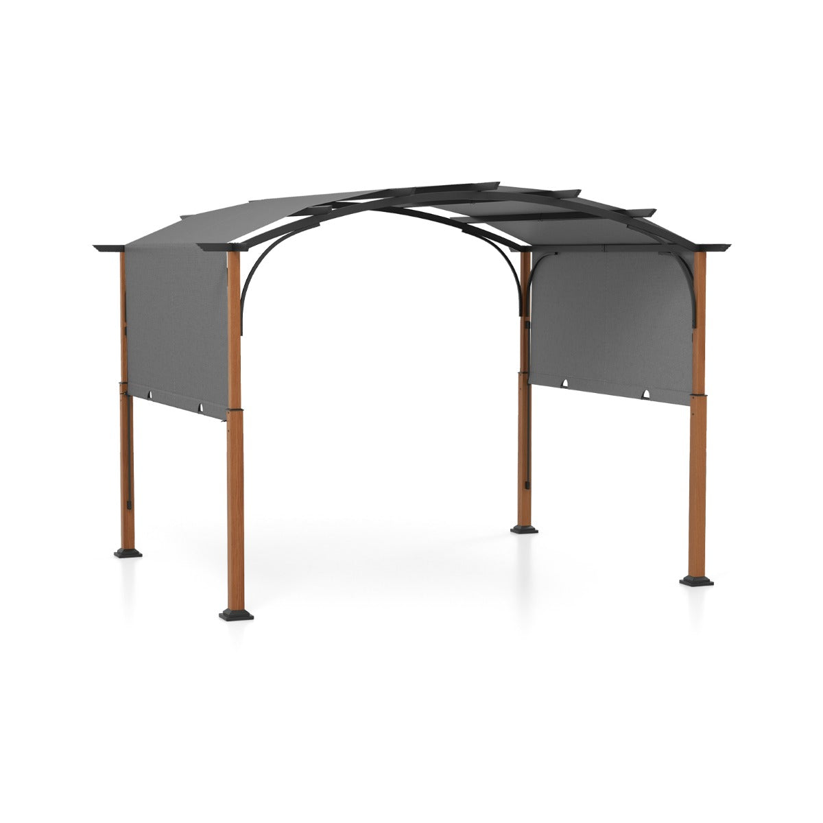 3m x 3.6m Outdoor Arched Patio Pergola with Retractable Canopy-Grey