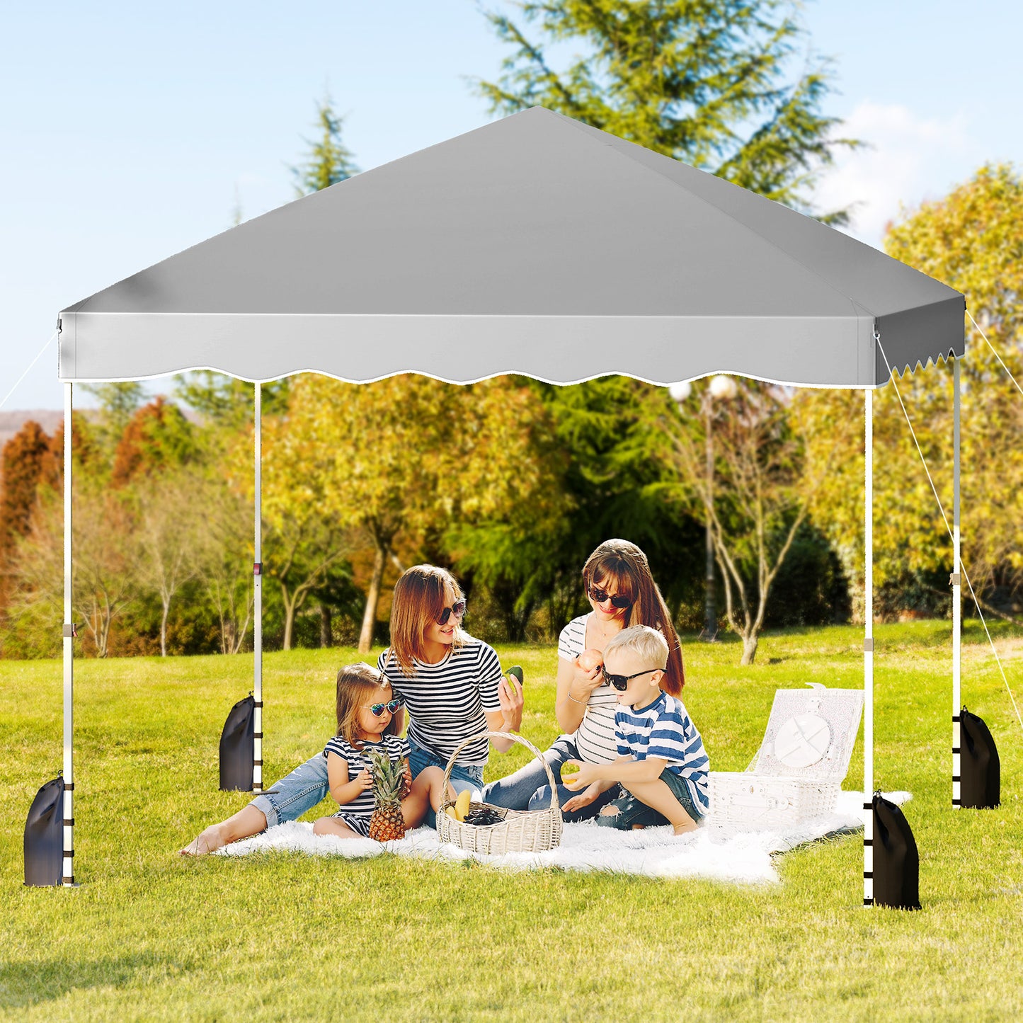 3 x 3 m Pop up Canopy Tent Foldable with Wheeled Bag and 4 Sandbags-Grey