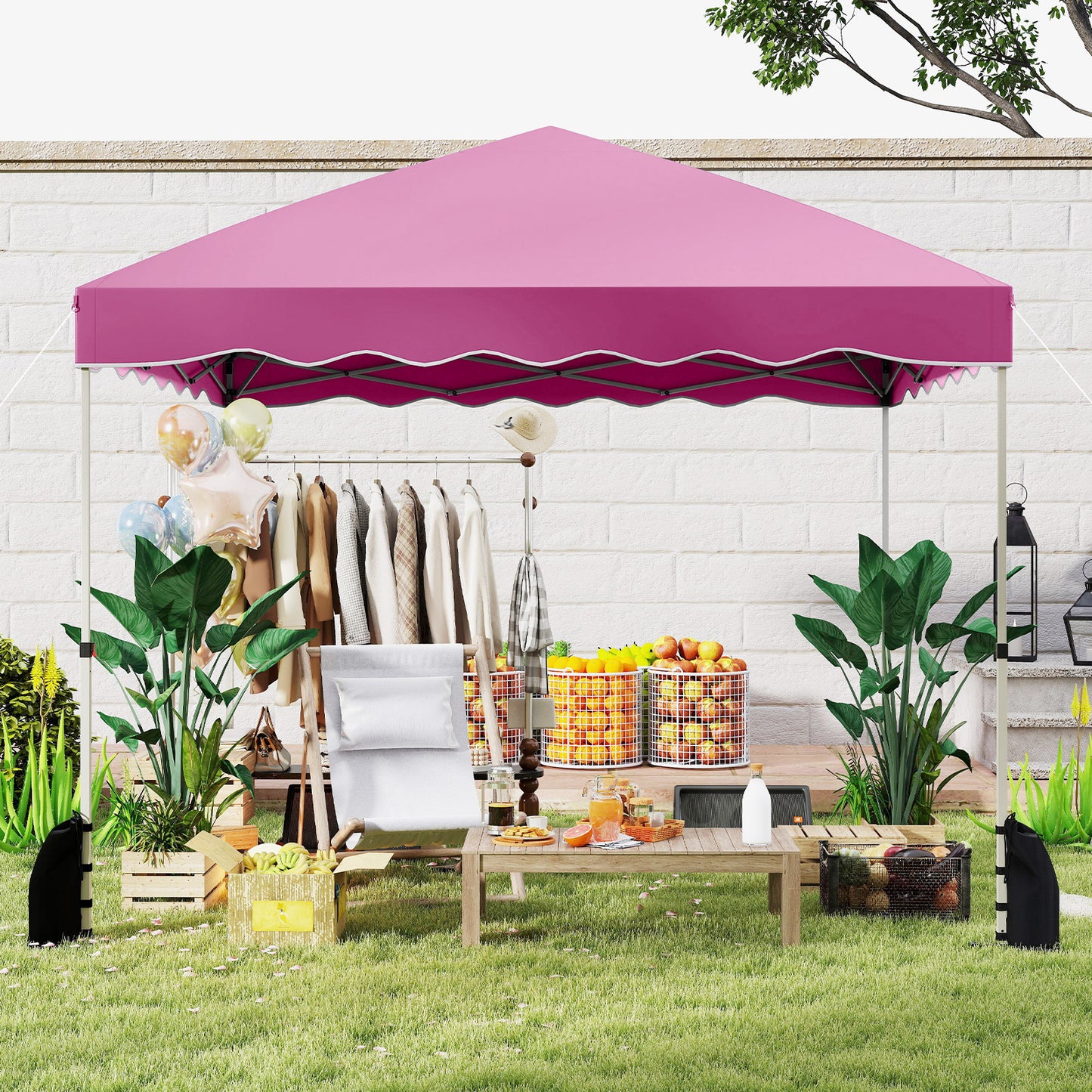 3 x 3 m Pop up Canopy Tent Foldable with Wheeled Bag and 4 Sandbags-Pink