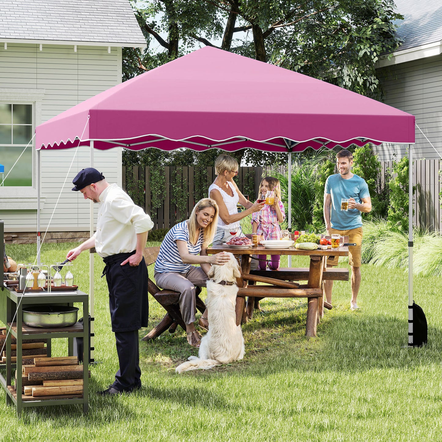 3 x 3 m Pop up Canopy Tent Foldable with Wheeled Bag and 4 Sandbags-Pink