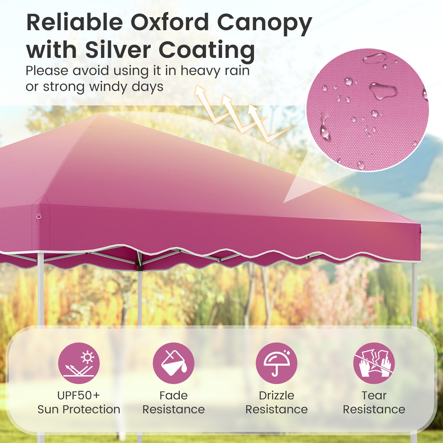 3 x 3 m Pop up Canopy Tent Foldable with Wheeled Bag and 4 Sandbags-Pink