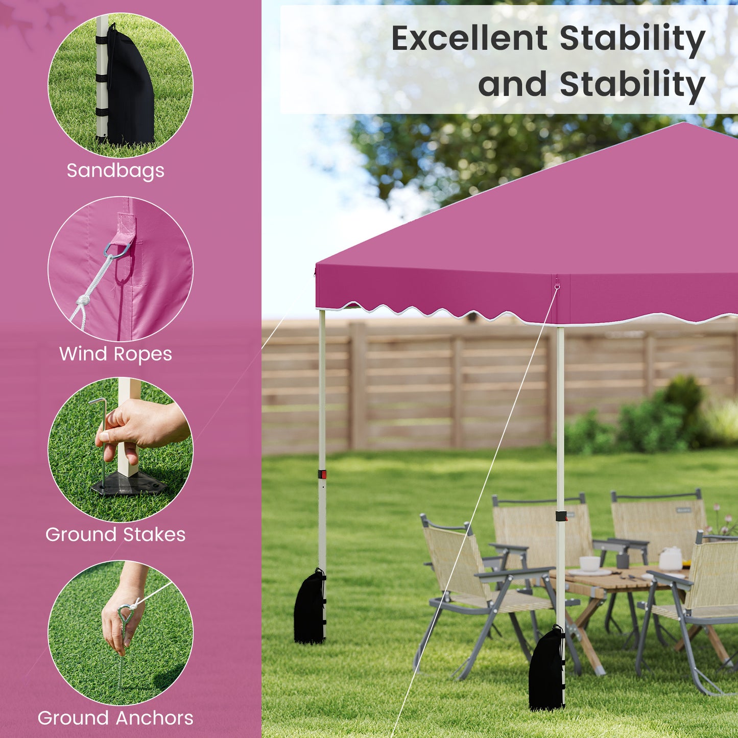 3 x 3 m Pop up Canopy Tent Foldable with Wheeled Bag and 4 Sandbags-Pink