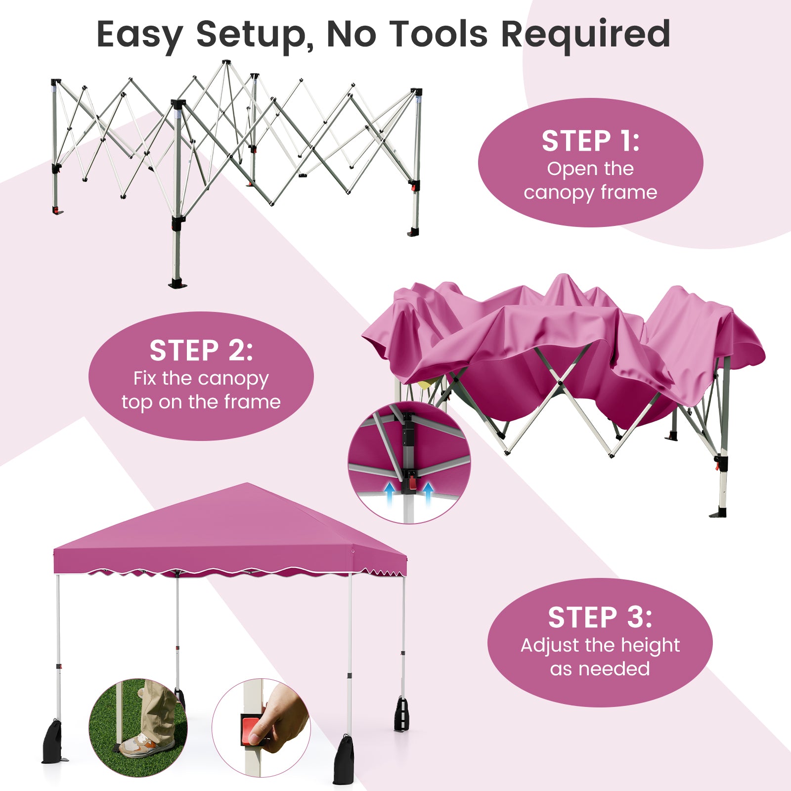 3 x 3 m Pop up Canopy Tent Foldable with Wheeled Bag and 4 Sandbags-Pink