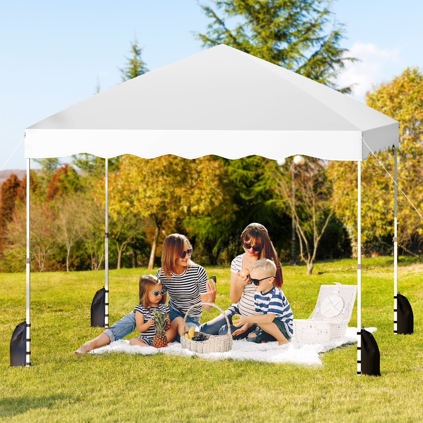 3 x 3 m Pop up Canopy Tent Foldable with Wheeled Bag and 4 Sandbags-White