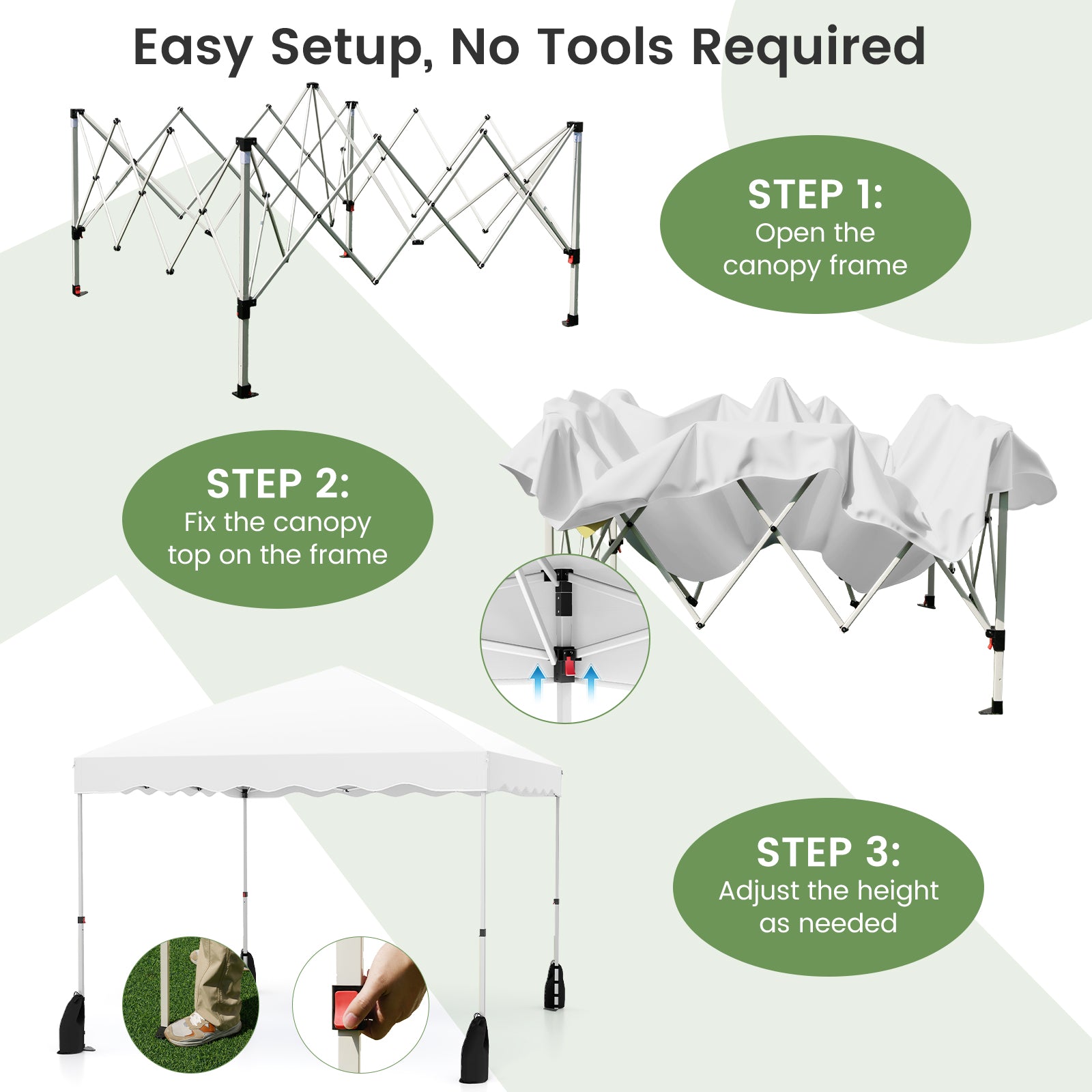 3 x 3 m Pop up Canopy Tent Foldable with Wheeled Bag and 4 Sandbags-White