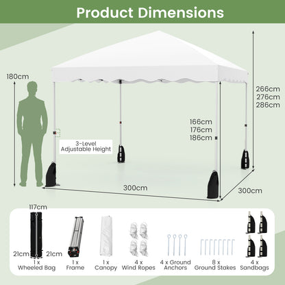 3 x 3 m Pop up Canopy Tent Foldable with Wheeled Bag and 4 Sandbags-White