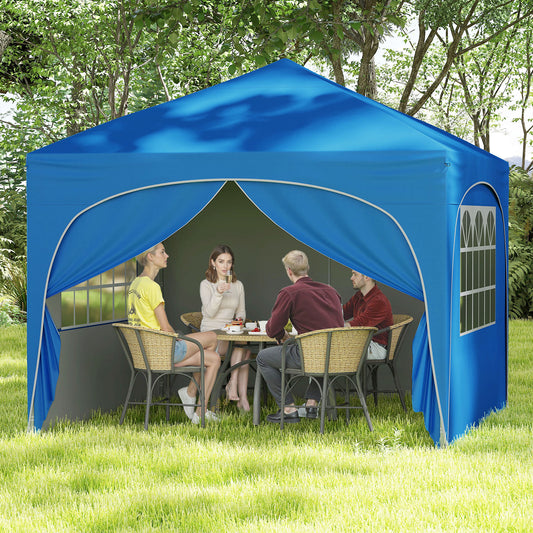 3 x 3m Pop up Canopy Tent with 4 Removable Sidewall and Wheeled Bag-Blue