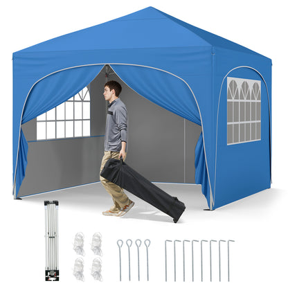 3 x 3m Pop up Canopy Tent with 4 Removable Sidewall and Wheeled Bag-Blue