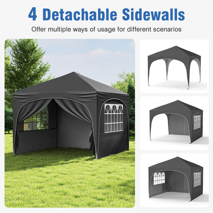 3 x 3m Pop up Canopy Tent with 4 Removable Sidewall and Wheeled Bag-Dark Grey