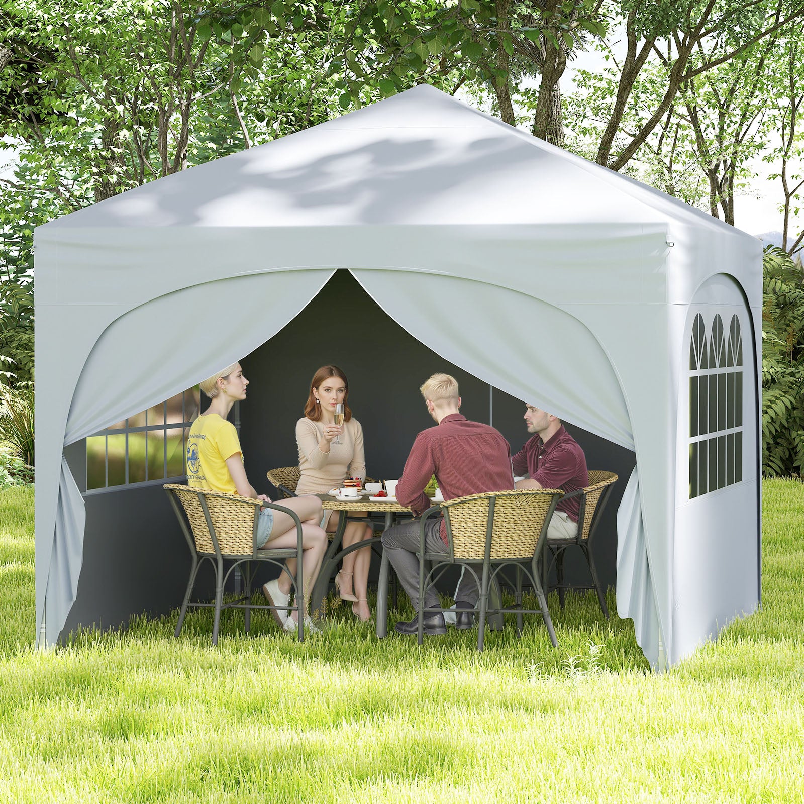 3 x 3m Pop up Canopy Tent with 4 Removable Sidewall and Wheeled Bag-White