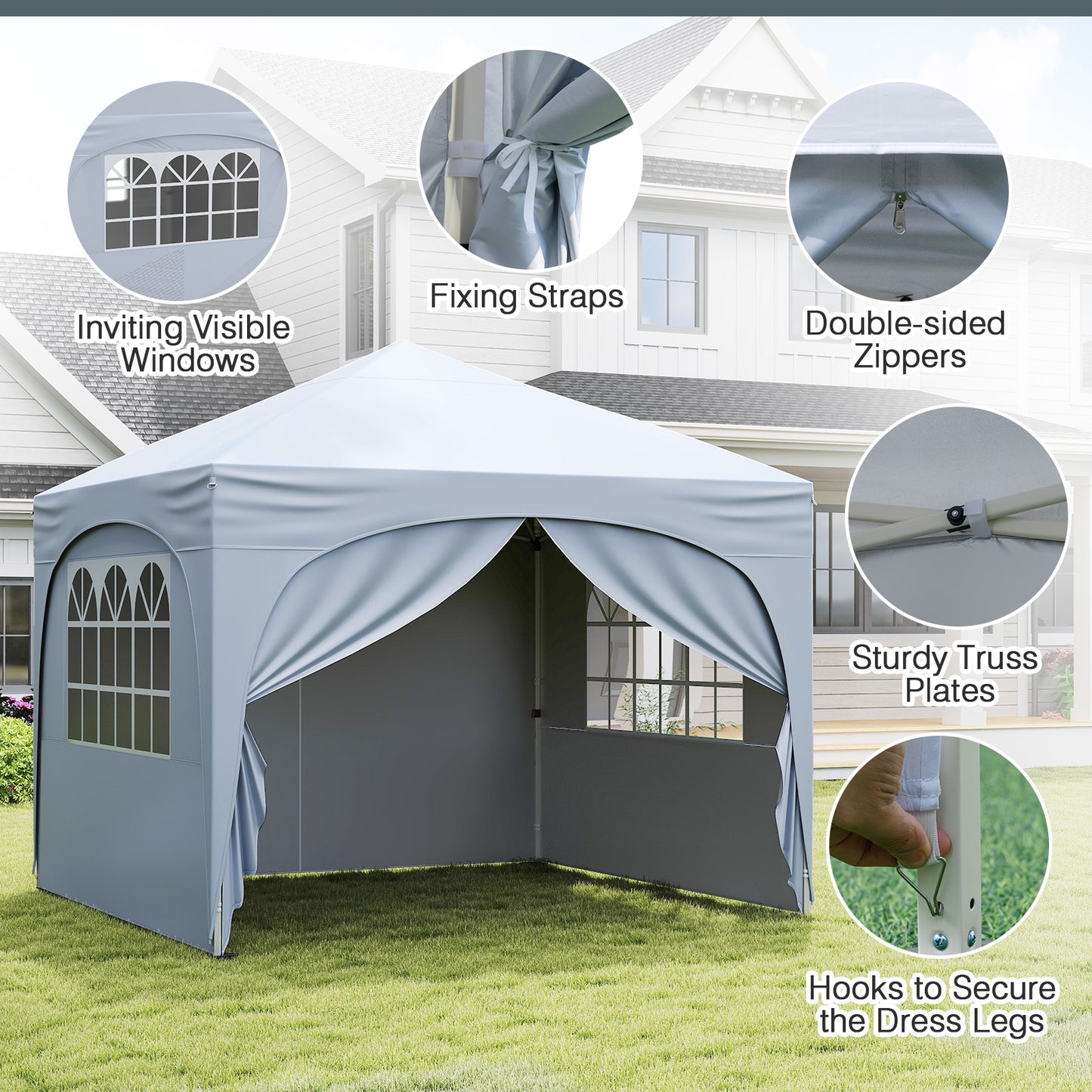 3 x 3m Pop up Canopy Tent with 4 Removable Sidewall and Wheeled Bag-White