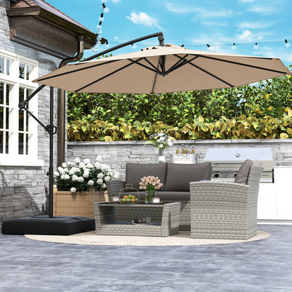 3m Solar Offset Hanging Umbrella with 32 LED Lights and 360° Rotation-Beige