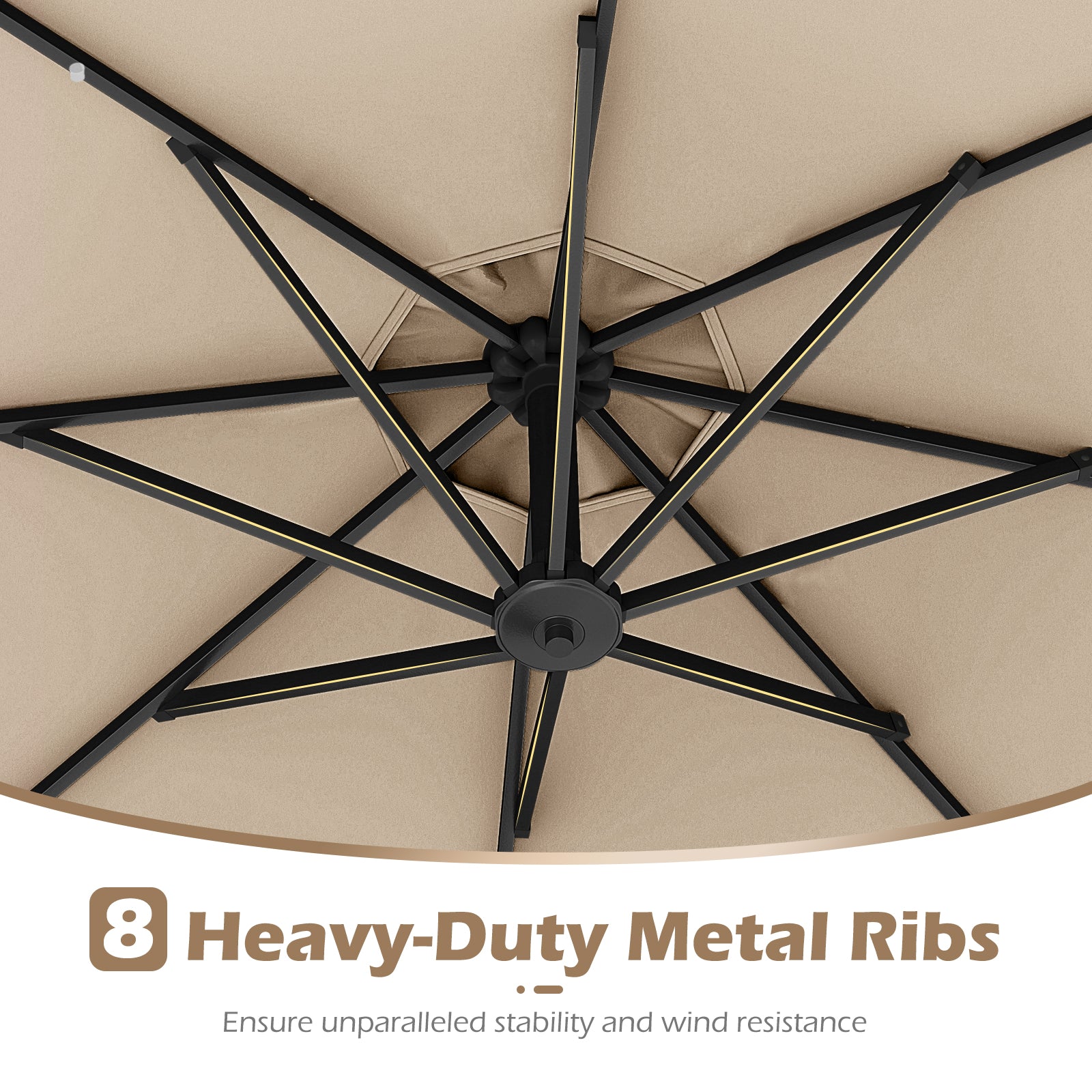 3m Solar Offset Hanging Umbrella with 32 LED Lights and 360° Rotation-Beige