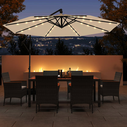 3m Solar Offset Hanging Umbrella with 32 LED Lights and 360° Rotation-Beige
