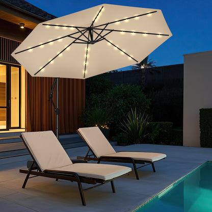 3m Solar Offset Hanging Umbrella with 32 LED Lights and 360° Rotation-Beige