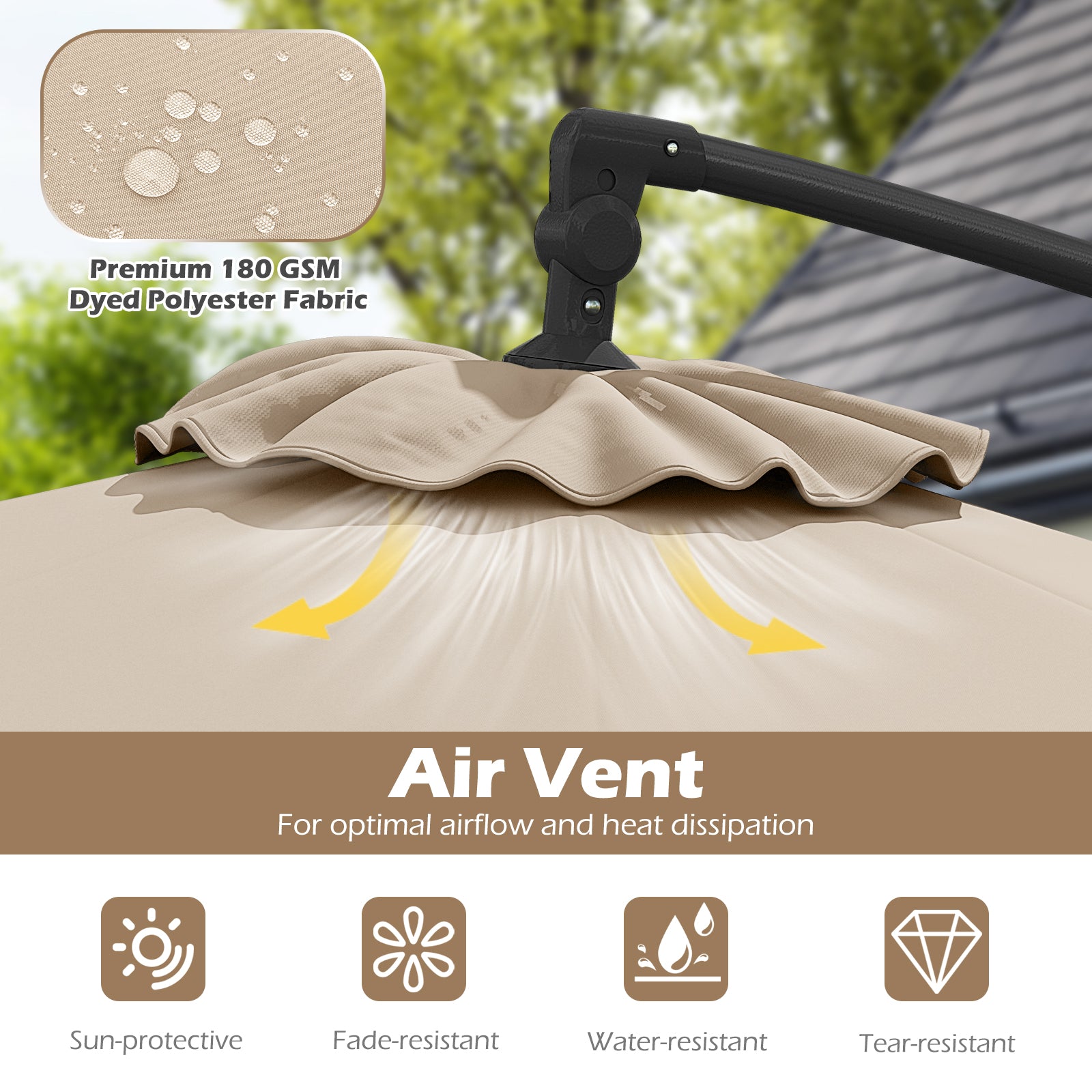 3m Solar Offset Hanging Umbrella with 32 LED Lights and 360° Rotation-Beige