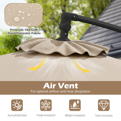 3m Solar Offset Hanging Umbrella with 32 LED Lights and 360° Rotation-Beige