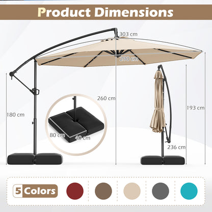 3m Solar Offset Hanging Umbrella with 32 LED Lights and 360° Rotation-Beige