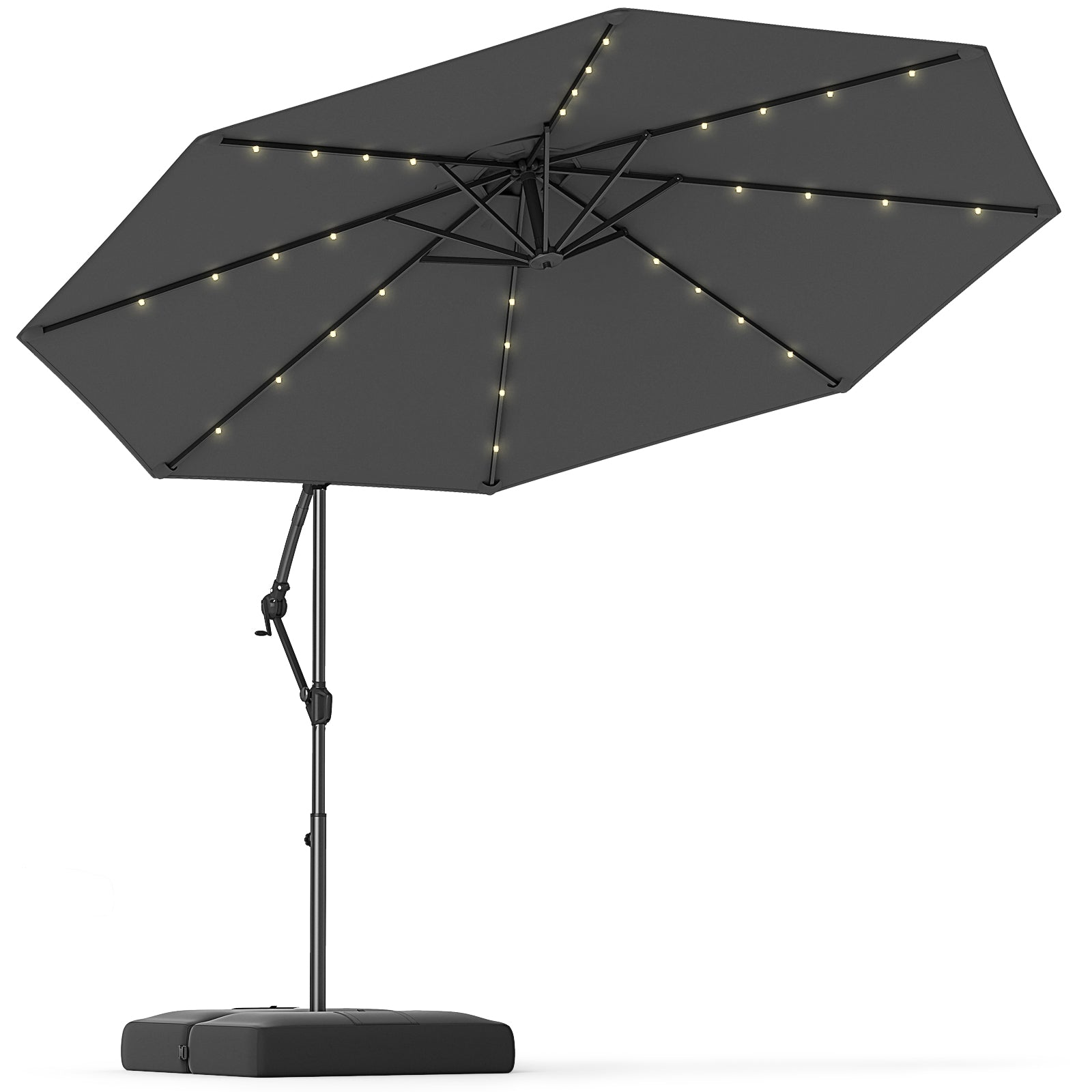 3m Solar Offset Hanging Umbrella with 32 LED Lights and 360° Rotation-Grey