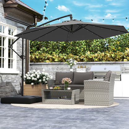 3m Solar Offset Hanging Umbrella with 32 LED Lights and 360° Rotation-Grey