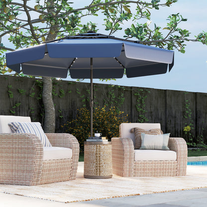 3m Solar Patio Umbrella with 32 LED Lights and 3-Tier Vented Top-Blue