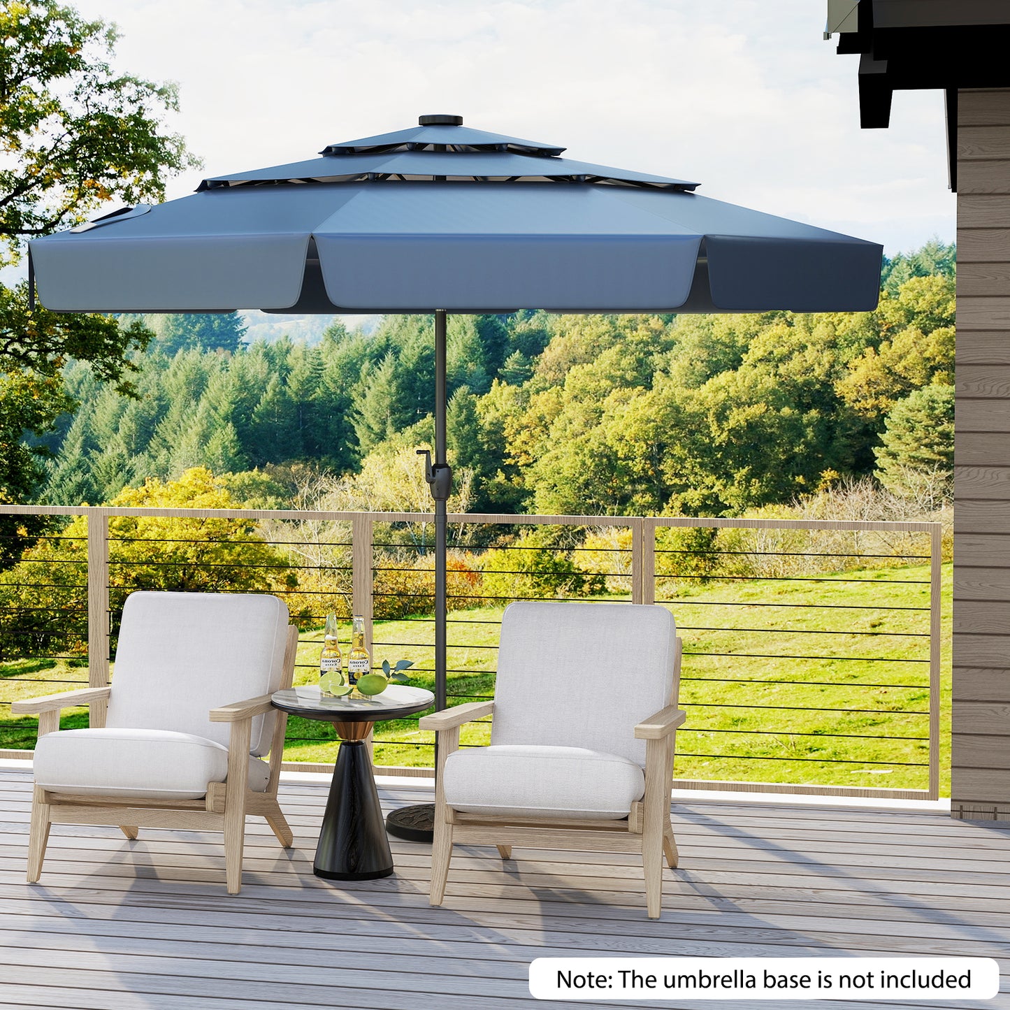 3m Solar Patio Umbrella with 32 LED Lights and 3-Tier Vented Top-Blue