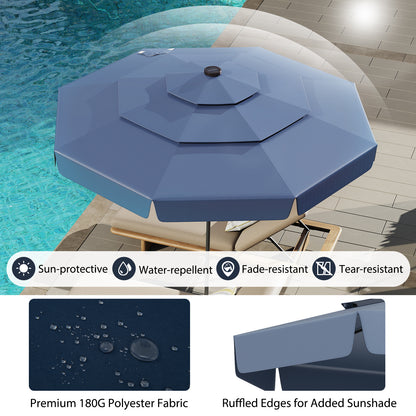 3m Solar Patio Umbrella with 32 LED Lights and 3-Tier Vented Top-Blue