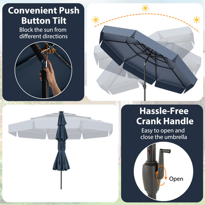 3m Solar Patio Umbrella with 32 LED Lights and 3-Tier Vented Top-Blue