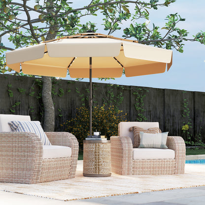 3m Solar Patio Umbrella with 32 LED Lights and 3-Tier Vented Top-Beige