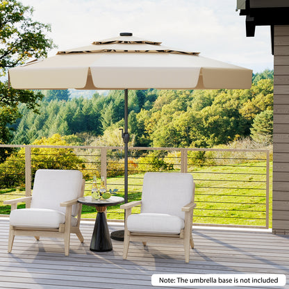 3m Solar Patio Umbrella with 32 LED Lights and 3-Tier Vented Top-Beige