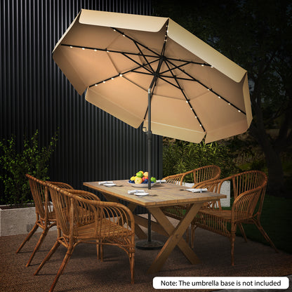 3m Solar Patio Umbrella with 32 LED Lights and 3-Tier Vented Top-Beige