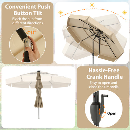 3m Solar Patio Umbrella with 32 LED Lights and 3-Tier Vented Top-Beige