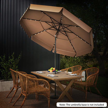 3m Solar Patio Umbrella with 32 LED Lights and 3-Tier Vented Top-Brown