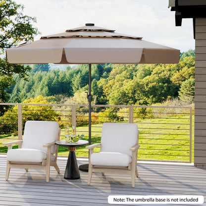 3m Solar Patio Umbrella with 32 LED Lights and 3-Tier Vented Top-Brown