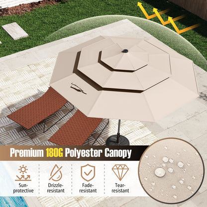 3m Solar Patio Umbrella with 32 LED Lights 3-Tier Vented Top-Beige