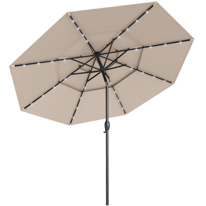 3m Solar Patio Umbrella with 32 LED Lights 3-Tier Vented Top-Beige