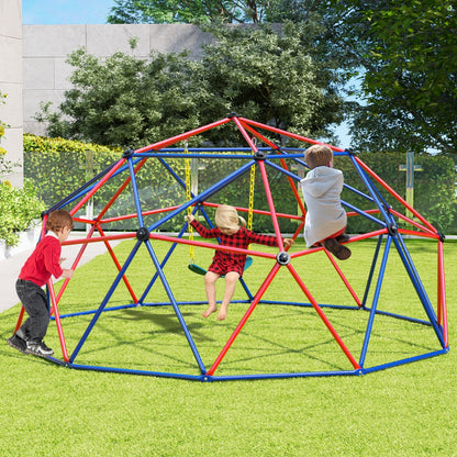 3M Kids Climbing Dome with Swing Outdoor Jungle Gym Climber-Red