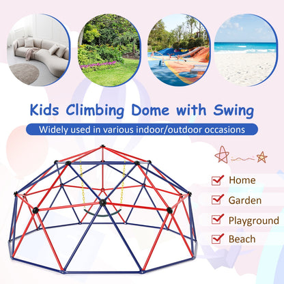 3M Kids Climbing Dome with Swing Outdoor Jungle Gym Climber-Red
