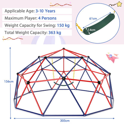 3M Kids Climbing Dome with Swing Outdoor Jungle Gym Climber-Red